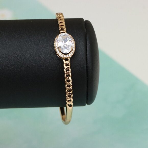 Oval Stone Rose Gold Bangle with Chain-Style Detailing, XPBL0443 - Picture 9 of 12